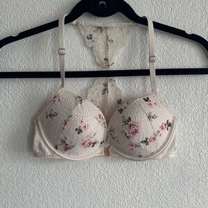 PINK Victoria's Secret Lace Bra - Cream and Pink Floral